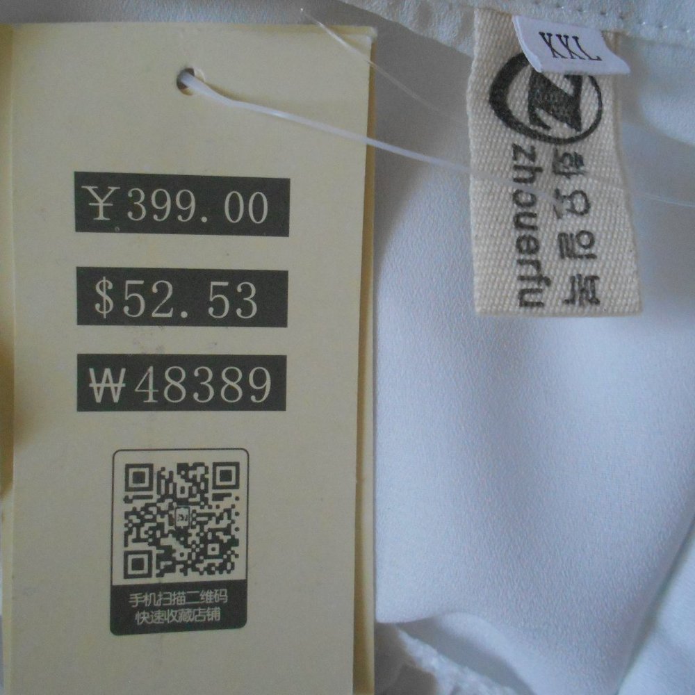 NWT $52 ZHOUERFU White Shirt XXL, Pearl/Bead Embellished Neckline & Sleeves - Picture 4 of 5